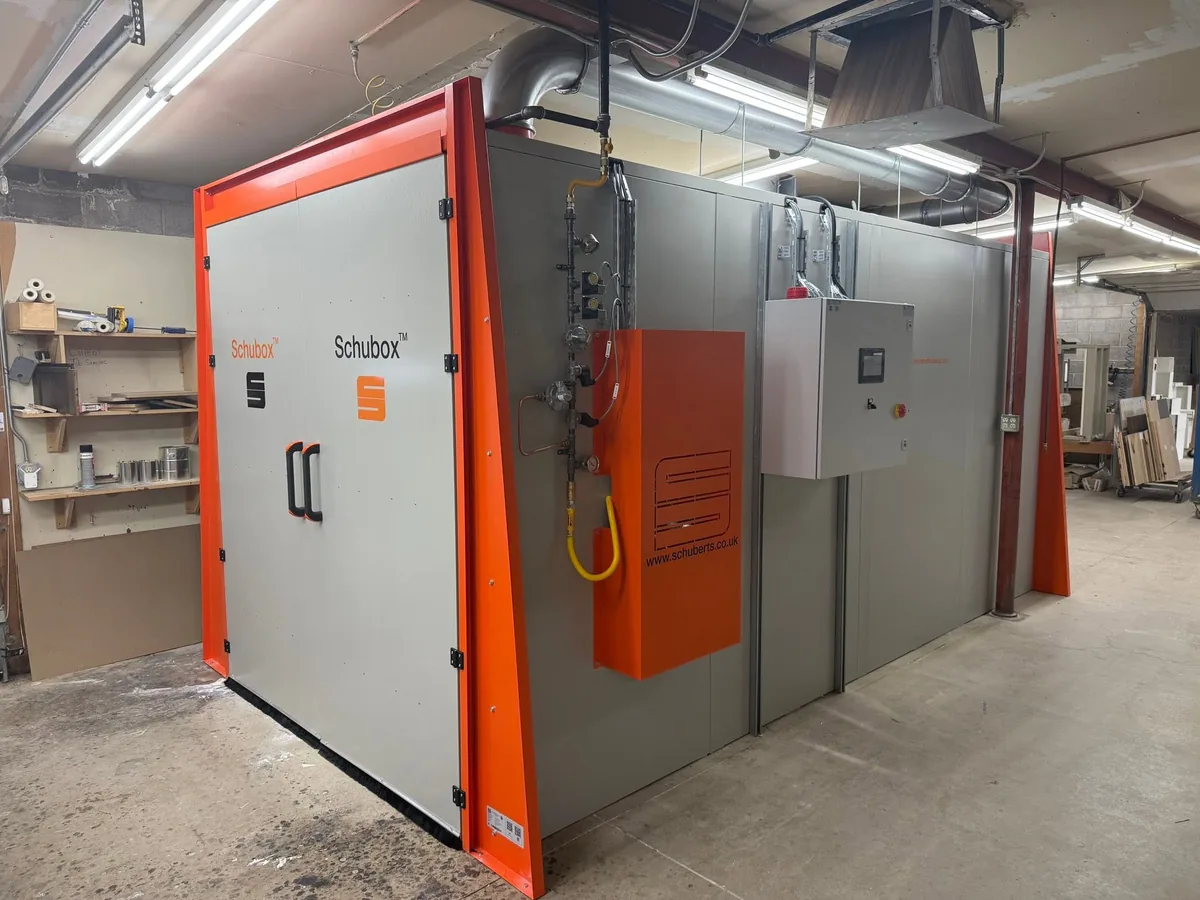 Schubox finishing booth installed in the Cozzens Cabinets shop